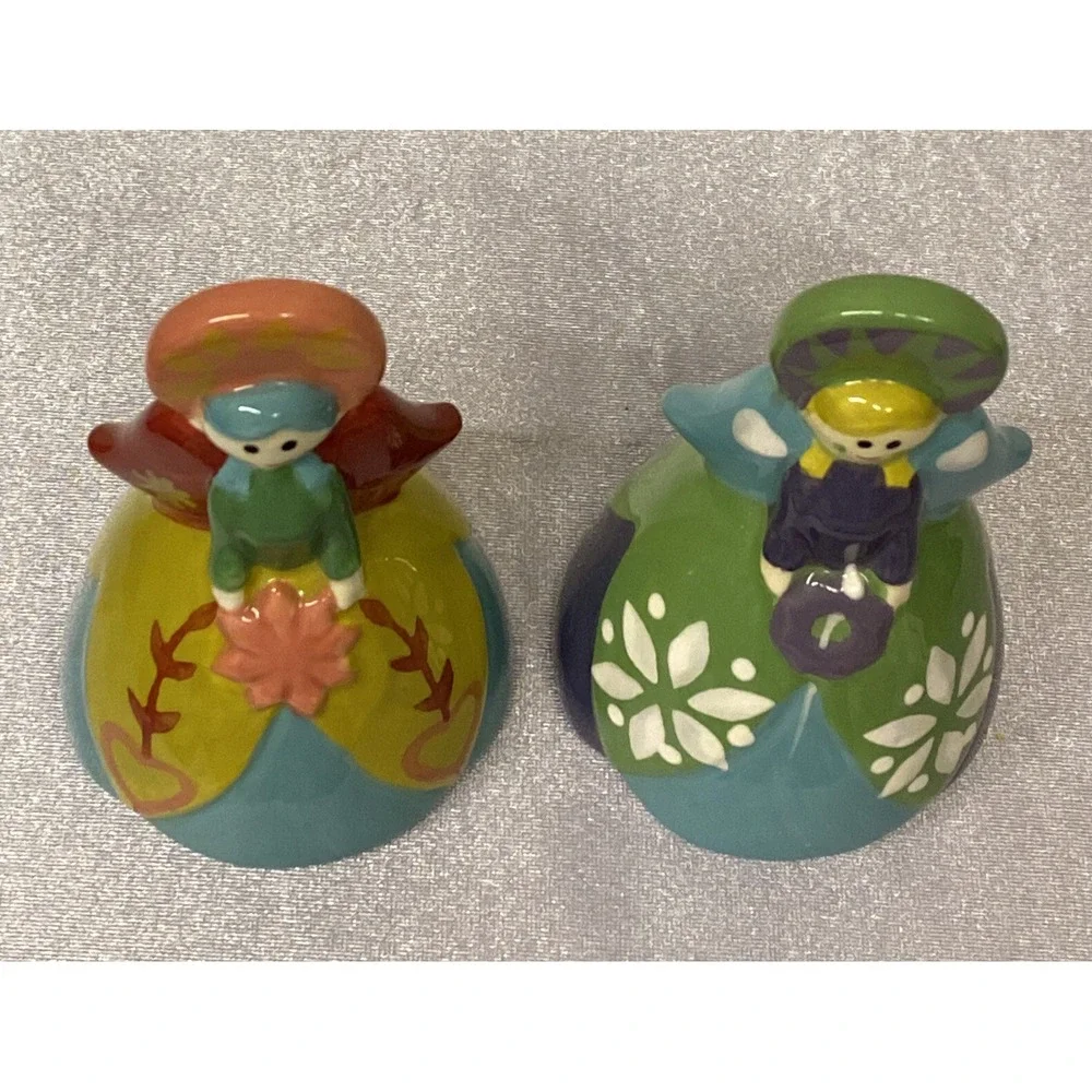 World Market Salt & Pepper Shakers Folkloric Colorful Angels Figurines